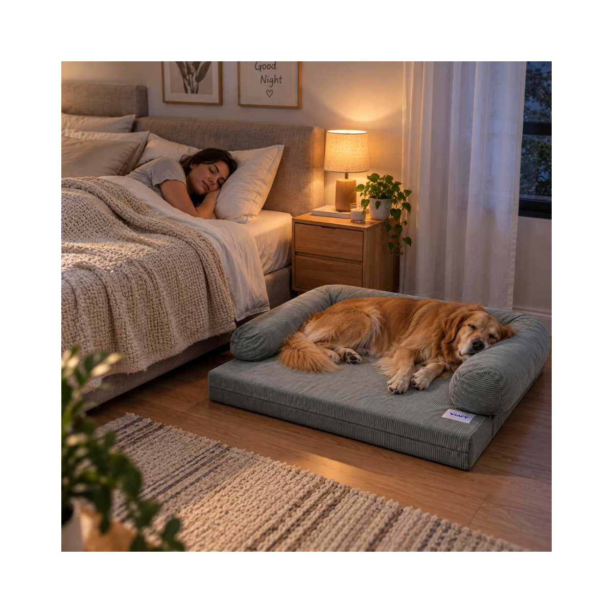 Cama sof&aacute; para perros con funda desmontable negra, lavarropas al fondo, limpieza simple